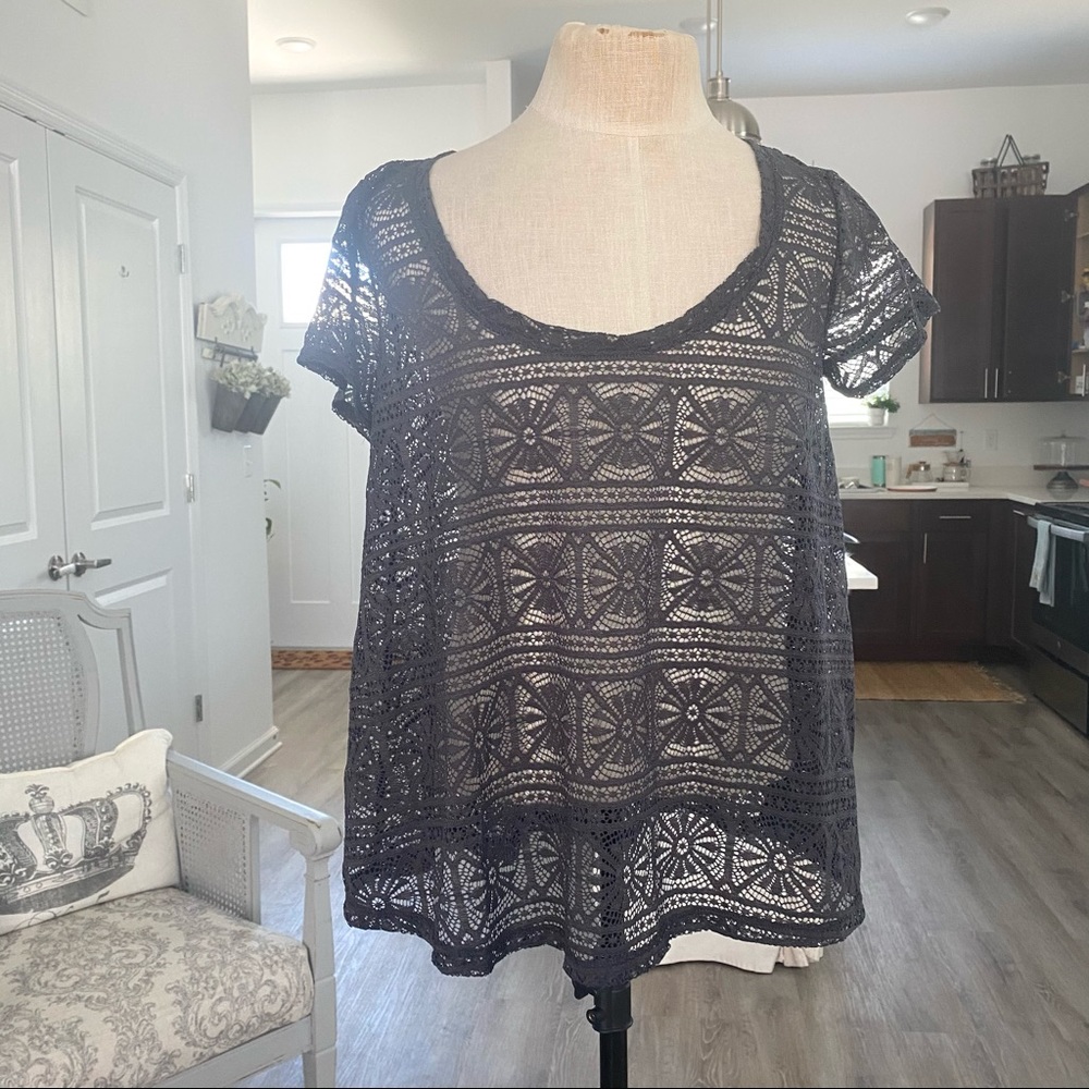 AEO Lace Sheer Gray Top